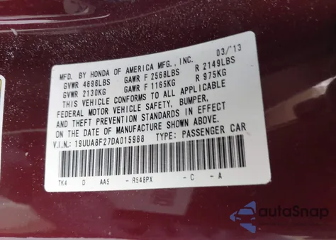 2013 Acura Tl 3.5 z USA, uszkodzony, nr VIN 19UUA8F27DA015988